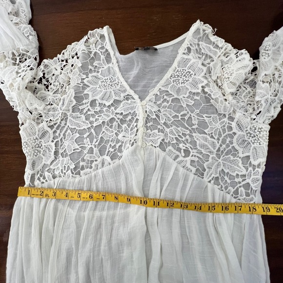 Boho Crochet Flare Sleeve Dress XL Babydoll Flowy Oversized Semi Sheer Fairy - Picture 7 of 11